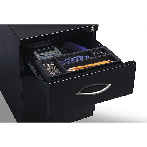 Lorell Premium Box/File Mobile File Cabinet with Arm Pull 15" Width x 19.9" Depth x 21.8" Height - 2 x Drawer(s) for Box, File - Letter - Pencil Tray, Ball-bearing Suspension, Drawer Extension, Durable - Black - Steel - Recycled (LLR79133)