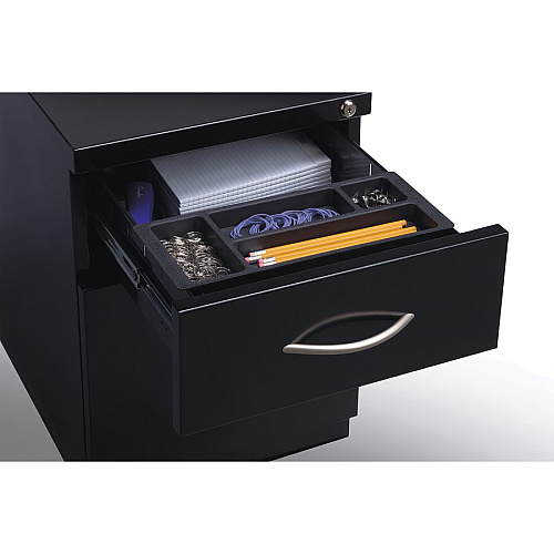 Lorell Premium Box/File Mobile File Cabinet with Arm Pull 15" Width x 19.9" Depth x 21.8" Height - 2 x Drawer(s) for Box, File - Letter - Pencil Tray, Ball-bearing Suspension, Drawer Extension, Durable - Black - Steel - Recycled (LLR79133)