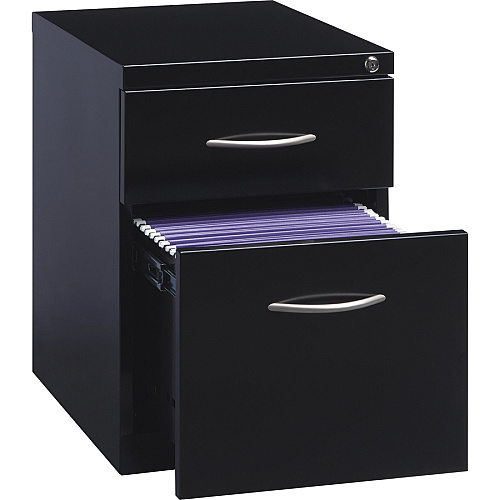Lorell Premium Box/File Mobile File Cabinet with Arm Pull 15" Width x 19.9" Depth x 21.8" Height - 2 x Drawer(s) for Box, File - Letter - Pencil Tray, Ball-bearing Suspension, Drawer Extension, Durable - Black - Steel - Recycled (LLR79133)
