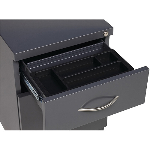 Lorell Premium Box/File Mobile File Cabinet with Arm Pull 15" Width x 19.9" Depth x 21.8" Height - 2 x Drawer(s) for Box, File - Letter - Vertical - Pencil Tray, Ball-bearing Suspension, Drawer Extension, Durable - Charcoal - Steel - Recycled (LLR79134)