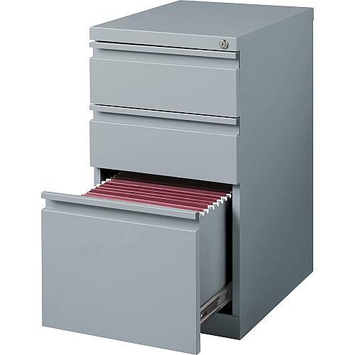 Lorell 20" Box/Box/File Mobile File Cabinet with Full-Width Pull 15" Width x 19.9" Depth x 27.8" Height - 3 x Drawer(s) for Box, File - Letter - Ball-bearing Suspension, Drawer Extension, Durable, Recessed Drawer - Gray - Steel - Recycled (LLR79135)