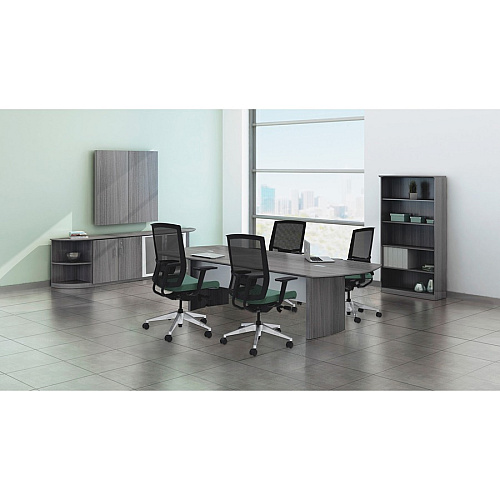 Mayline Gray Laminate Medina Conference Tabletop 1" Height x 96" Width x 42" Depth - Beveled Edge - Finish: Gray Steel Laminate, Silver - Stain Resistant, Water Resistant, Abrasion Resistant, Grommet, Durable - For Conference Room (MNCT96LGS)