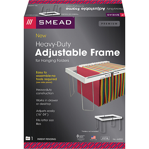 Smead Heavy-Duty Adjustable Hanging Folder Frame Letter - 16" to 24" Long - Steel, Plastic - White - 1 / Box (64850)