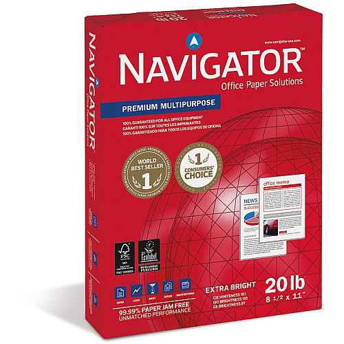 Navigator Premium Multipurpose Trusted Performance Paper - Extra Opacity - White 97 Brightness - Letter - 8 1/2" x 11" - 20 lb Basis Weight - White - 500 Sheets per Ream - 400 / Pallet (NMP1120PL)