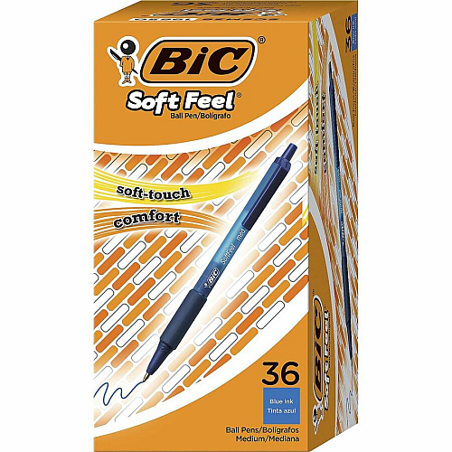 BIC SoftFeel Retractable Ball Pens 1 mm Medium Pen Point - Retractable - Blue Ink - Blue Barrel - 36 / Box (SCSM361BE)