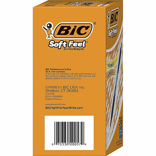 BIC SoftFeel Retractable Ball Pens 1 mm Medium Pen Point - Retractable - Blue Ink - Blue Barrel - 36 / Box (SCSM361BE)