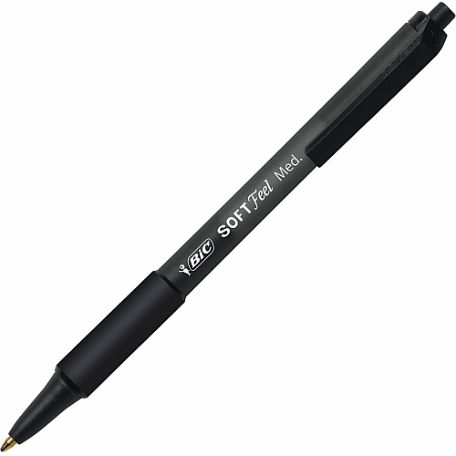 BIC SoftFeel Retractable Ball Pens 1 mm Medium Pen Point - Retractable - Black Ink - Black Barrel - 36 / Box (SCSM361BK)