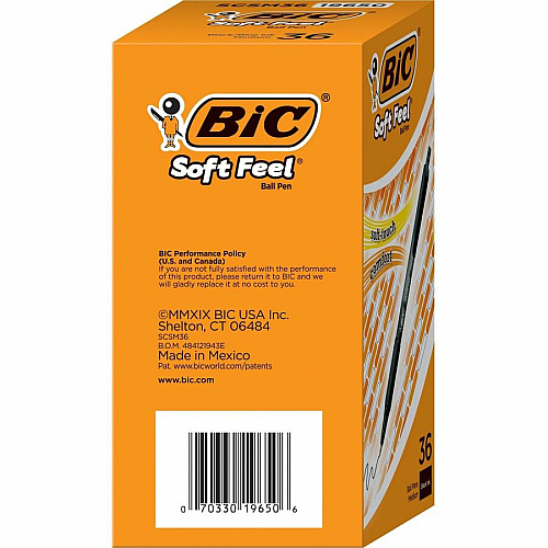 BIC SoftFeel Retractable Ball Pens 1 mm Medium Pen Point - Retractable - Black Ink - Black Barrel - 36 / Box (SCSM361BK)