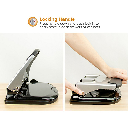 Bostitch EZ Squeeze 40-sheet 3-Hole Punch 3 Punch Head(s) - 40 Sheet of 20lb Paper - 9/32" Punch Size - 7.4" Width x 3.1" Height - Black, Silver (HP40)