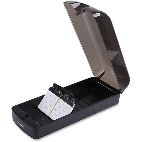 Lorell Desktop Business Card File 650 Card Capacity - Black, Smoke (LLR01029)