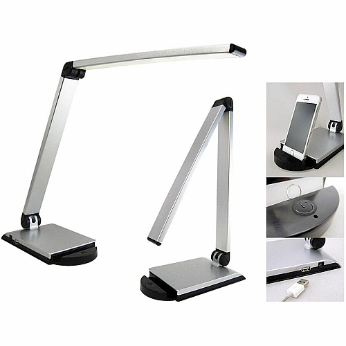 Lorell Smart Device Slot/USB Task Light 8 W LED Bulb - USB Charging, Dimmable - Aluminum, Plastic - Desk Mountable - Silver - for Desk, Table, Indoor (LLR13201)