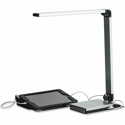 Lorell Smart Device Slot/USB Task Light 8 W LED Bulb - USB Charging, Dimmable - Aluminum, Plastic - Desk Mountable - Silver - for Desk, Table, Indoor (LLR13201)