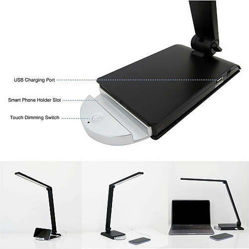 Lorell 8-watt SMD LED Task Light 8 W LED Bulb - USB Charging, Dimmable - Aluminum, Plastic - Desk Mountable - Black - for Desk, Table, Indoor (LLR13202)