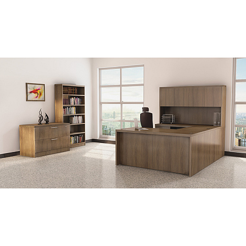 Lorell Chateau Series Rectangular desk Reeded Edge - Material: P2 Particleboard - Finish: Walnut, Laminate - Durable, Modesty Panel, Grommet, Cord Management - For Office (LLR34301)