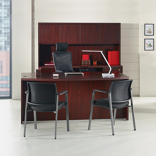 Lorell Chateau Series Hutch 36.5" Height x 70.9" Width x 14.8" Depth Hutch, x 1.5" Thickness Top - 4 Door(s) - Reeded Edge - Material: P2 Particleboard - Finish: Mahogany, Laminate - Durable - For Office (LLR34318)