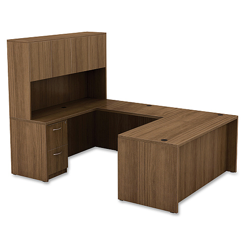 Lorell Chateau Series Hutch 70.9" x 14.8"36.5" Hutch, 1.5" Top - 4 Door(s) - Reeded Edge - Material: P2 Particleboard - Finish: Walnut, Laminate - Durable - For Office (LLR34319)
