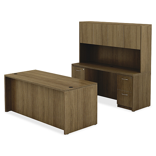 Lorell Chateau Series Hutch 70.9" x 14.8"36.5" Hutch, 1.5" Top - 4 Door(s) - Reeded Edge - Material: P2 Particleboard - Finish: Walnut, Laminate - Durable - For Office (LLR34319)