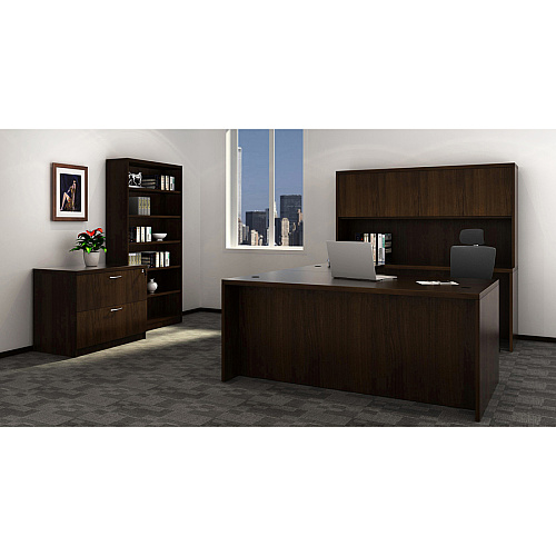 Lorell Chateau Series Bridge 30" Height x 41.4" Width x 23.6" Depth Bridge, x 1.5" Thickness Top - Reeded Edge - Material: P2 Particleboard - Finish: Mahogany, Laminate - Durable, Grommet, Modesty Panel, Cord Management - For Office (LLR34324)