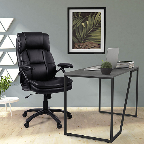 Lorell High-back Cushioned Office Chair Bonded Leather Seat Material - Bonded Leather Back Material - High Back - 5-star Base - Black - 1 Each (LLR59535)