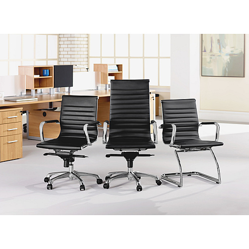 Lorell Modern Executive High-Back Office Chair Leather Seat - Leather Back - High Back - 5-star Base - Black - 1 Each (LLR59537)