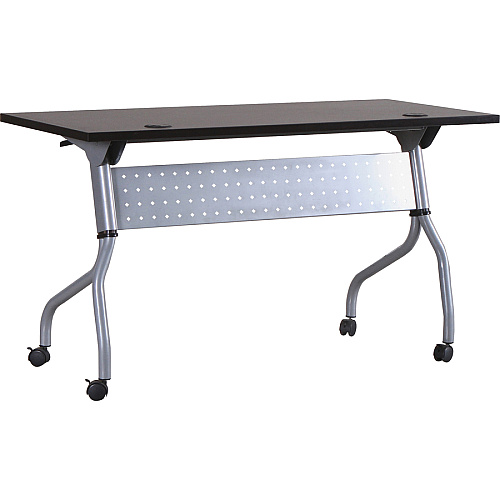 Lorell Flip Top Training Table Rectangle Top - Four Leg Base - 4 Legs - 48" Table Top Width x 23.50" Table Top Depth - 29.50" Height x 47.25" Width x 23.63" Depth - Assembly Required - Espresso, Silver - Melamine, Nylon - 1 Each (LLR60729)