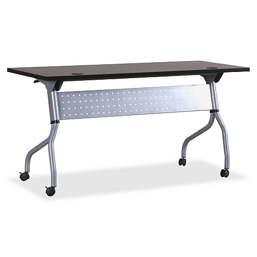Lorell Flip Top Training Table Rectangle Top - Four Leg Base - 4 Legs - 60" Table Top Width x 23.50" Table Top Depth - 29.50" Height x 59" Width x 23.63" Depth - Assembly Required - Espresso, Silver - Melamine, Nylon - 1 Each (LLR60730)
