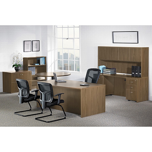 Lorell Essentials Series Bridge 29.5" Height x 47.3" Width x 23.6" Depth Bridge, x 1" Thickness Top - Finish: Walnut - Laminate Table Top - Durable, Grommet, Back Panel, Cord Management, Modesty Panel - For Office (LLR69981)