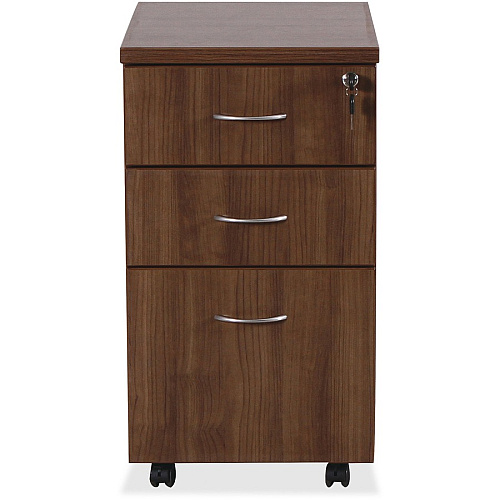 Lorell Essentials Series Box/Box/File Mobile File Cabinet x 1" Thickness Top, x 3.8" Thickness Drawer Pull, 28.4" Height x 15.8" Width x 22" Depth Pedestal - 3 x Box, File Drawer(s) - Single Pedestal - Walnut, Laminate Table Top - Built-in Hang (LLR69983)