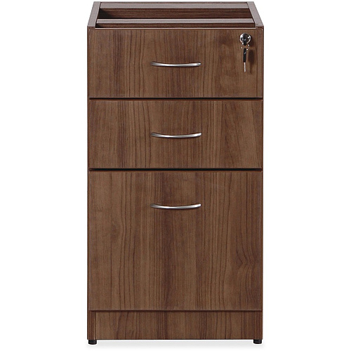 Lorell Essentials Series Box/Box/File Fixed File Cabinet 28.5" Height x 15.5" Width x 21.9" Depth Pedestal - 3 x File, Box Drawer(s) - Finish: Laminate, Walnut - Built-in Hangrail - For File, File Folder (LLR69985)