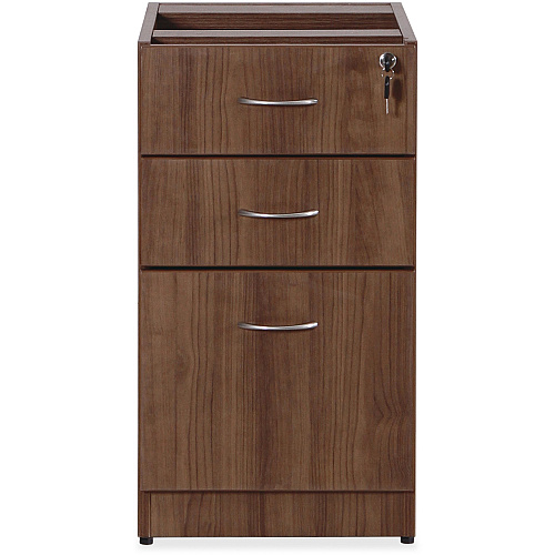 Lorell Essentials Series Box/Box/File Fixed File Cabinet 28.5" Height x 15.5" Width x 21.9" Depth Pedestal - 3 x File, Box Drawer(s) - Finish: Laminate, Walnut - Built-in Hangrail - For File, File Folder (LLR69985)