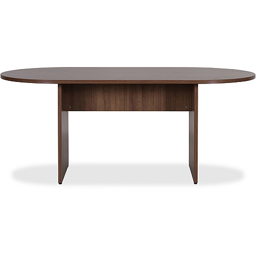 Lorell Essentials Oval Conference Table x 1.3" Thickness Table Top, 29.5" Height x 70.9" Width x 35.4" Depth Table - Finish: Walnut Laminate - Adjustable Foot Glide (LLR69988)