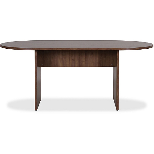 Lorell Essentials Oval Conference Table x 1.3" Thickness Table Top, 29.5" Height x 70.9" Width x 35.4" Depth Table - Finish: Walnut Laminate - Adjustable Foot Glide (LLR69988)