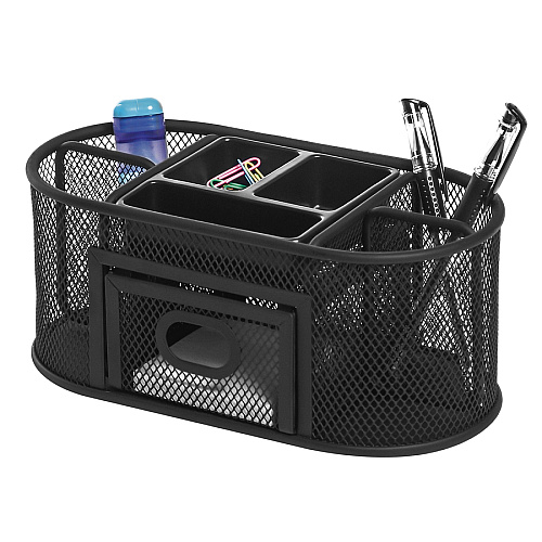 Lorell Mesh Desktop Organizer Desktop - Compact, Sturdy, Removable Compartment - Black - Steel, Mesh, Plastic - 1 Each (LLR84240)