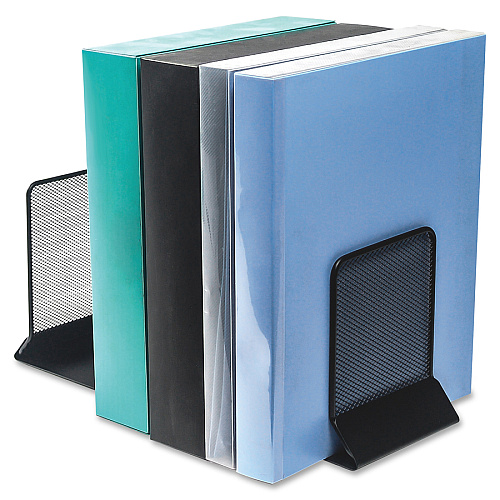 Lorell Mesh Bookends 7" Height x 5.38" Width x 5.25" Depth - Desktop - Sturdy - Black - Steel, Mesh - 2 / Pair (LLR84242)