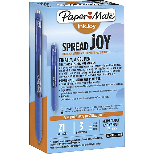 Paper Mate InkJoy Gel Pen 0.7 mm Pen Point - Retractable - Blue Ink - Gel-based - Blue Barrel - 1 Dozen (1951721A)