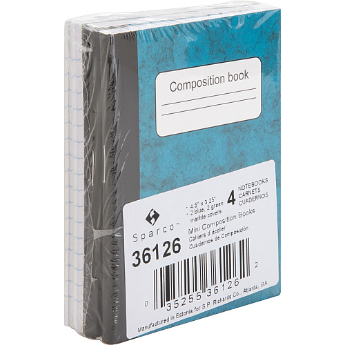 Sparco Composition Books 80 Sheets - 4.25" Height x 3.3" Width - Multi-colored Cover - Sturdy Cover, Durable - 4 / Pack (36126)