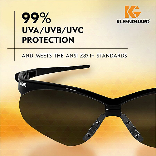 Kleenguard V30 Nemesis Safety Eyewear Recommended for: Manufacturing, Construction, Shooting, Industrial - Ultraviolet Protection - Smoke Lens - Black Frame - Flexible, Lightweight, Comfortable, Scratch Resistant - 12/Box - 12 / Carton (25688CT)