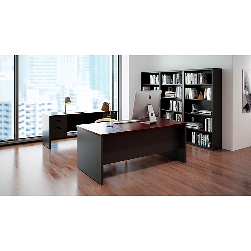 Lorell Fortress Modular Series Double-Pedestal Desk 72" Width x 36" Depth, x 1.1" Thickness Top - 2 x Box, File Drawer(s) - Double Pedestal - Material: Steel - Finish: Mahogany Laminate, Charcoal - Scratch Resistant, Stain Resistant, Ball-beari (LLR79140)