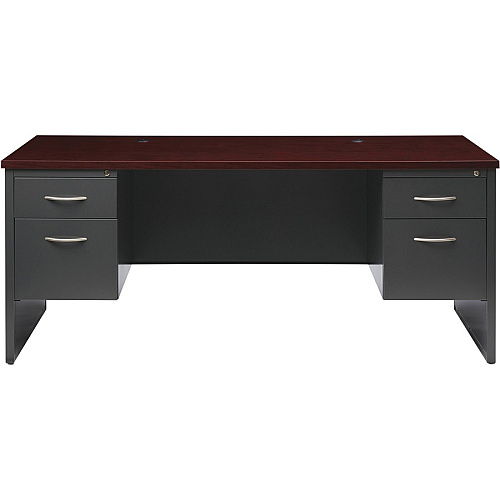 Lorell Fortress Modular Series Double-Pedestal Desk 72" Width x 36" Depth, x 1.1" Thickness Top - 2 x Box, File Drawer(s) - Double Pedestal - Material: Steel - Finish: Mahogany Laminate, Charcoal - Scratch Resistant, Stain Resistant, Ball-beari (LLR79140)