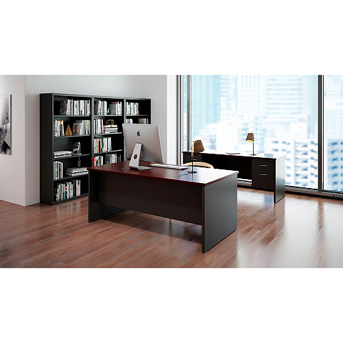 Lorell Fortress Modular Series Double-Pedestal Desk 72" Width x 36" Depth, x 1.1" Thickness Top - 2 x Box, File Drawer(s) - Double Pedestal - Material: Steel - Finish: Mahogany Laminate, Charcoal - Scratch Resistant, Stain Resistant, Ball-beari (LLR79140)