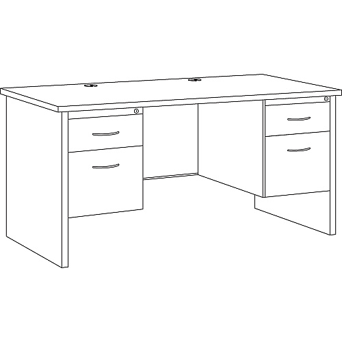 Lorell Fortress Modular Series Double-Pedestal Desk 60" Width x 30" Depth, x 1.1" Thickness Top - 4 x Box, File Drawer(s) - Double Pedestal - Material: Steel - Finish: Walnut Laminate, Black - Scratch Resistant, Stain Resistant, Ball-bearing Su (LLR79141)