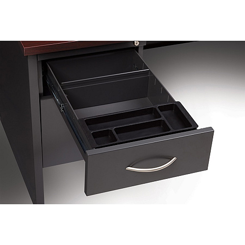 Lorell Fortress Modular Series Double-Pedestal Desk 60" Width x 30" Depth, x 1.1" Thickness Top - 2 x Box, File Drawer(s) - Double Pedestal - Material: Steel - Finish: Mahogany Laminate, Charcoal - Scratch Resistant, Stain Resistant, Ball-beari (LLR79142)
