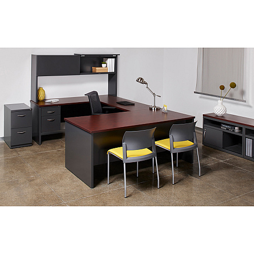 Lorell Fortress Modular Series Right-Pedestal Desk 72" Width x 36" Depth, x 1.1" Thickness Top - 2 x Box, File Drawer(s) - Single Pedestal on Right Side - Material: Steel - Finish: Mahogany Laminate, Charcoal - Scratch Resistant, Stain Resistan (LLR79144)