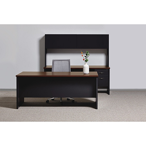 Lorell Fortress Modular Series Desk 72" x 36" , 1.1" Top - 2 x Box, File Drawer(s) - Single Pedestal on Left Side - Material: Steel - Finish: Walnut Laminate, Black - Scratch Resistant, Stain Resistant, Ball-bearing Suspension, Grommet, Handle, (LLR79149)