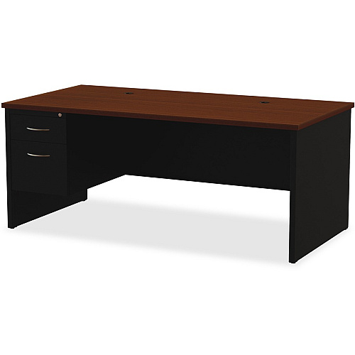 Lorell Fortress Modular Series Desk 72" x 36" , 1.1" Top - 2 x Box, File Drawer(s) - Single Pedestal on Left Side - Material: Steel - Finish: Walnut Laminate, Black - Scratch Resistant, Stain Resistant, Ball-bearing Suspension, Grommet, Handle, (LLR79149)