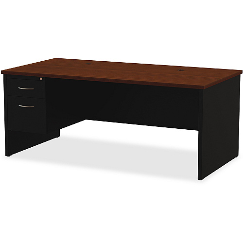 Lorell Fortress Modular Series Desk 72" x 36" , 1.1" Top - 2 x Box, File Drawer(s) - Single Pedestal on Left Side - Material: Steel - Finish: Walnut Laminate, Black - Scratch Resistant, Stain Resistant, Ball-bearing Suspension, Grommet, Handle, (LLR79149)