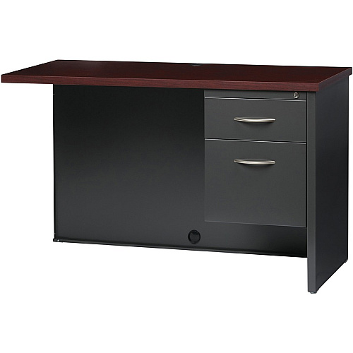Lorell Fortress Modular Series Right Return 48" Width x 24" Depth, x 1.1" Thickness Top - 2 x Box, File Drawer(s) - Single Pedestal on Right Side - Material: Steel - Finish: Mahogany Laminate, Charcoal - Scratch Resistant, Stain Resistant, Ball (LLR79154)
