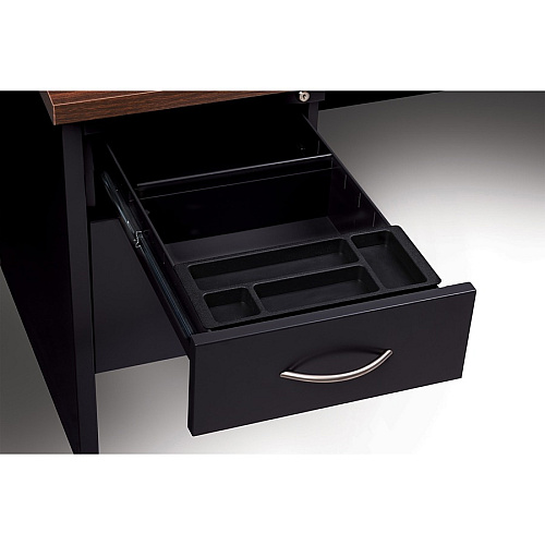 Lorell Walnut Laminate Commercial Steel Double-pedestal Credenza - 2-Drawer 72" x 24" , 1.1" Top - 2 x Box, File Drawer(s) - Double Pedestal - Material: Steel - Finish: Walnut Laminate, Black (LLR79157)