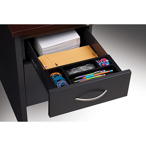 Lorell Fortress Modular Series Double-pedestal Credenza 72" Width x 24" Depth, x 1.1" Thickness Top - 2 x Box, File Drawer(s) - Double Pedestal - Material: Steel - Finish: Mahogany Laminate, Charcoal - Scratch Resistant, Stain Resistant, Ball-b (LLR79158)