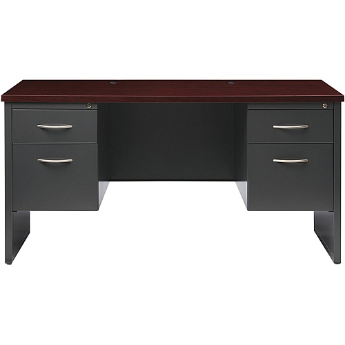 Lorell Fortress Modular Series Double-pedestal Credenza 60" Width x 24" Depth, x 1.1" Thickness Top - 2 x Box, File Drawer(s) - Double Pedestal - Material: Steel - Finish: Mahogany Laminate, Charcoal - Scratch Resistant, Stain Resistant, Ball-b (LLR79160)